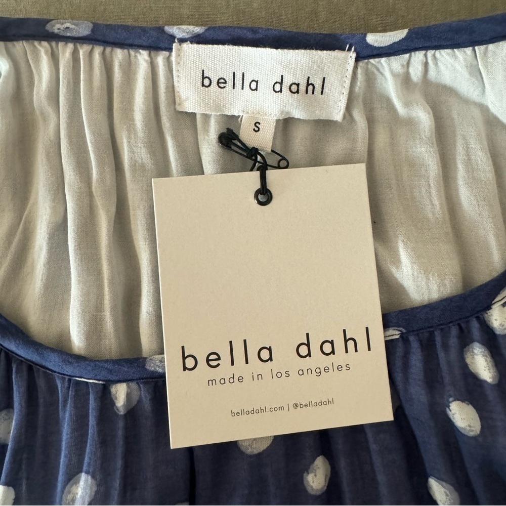 NWT BELLA DAHL Polka Dot Print Shirred Halter Dress In Navy Size Small - Picture 3 of 16